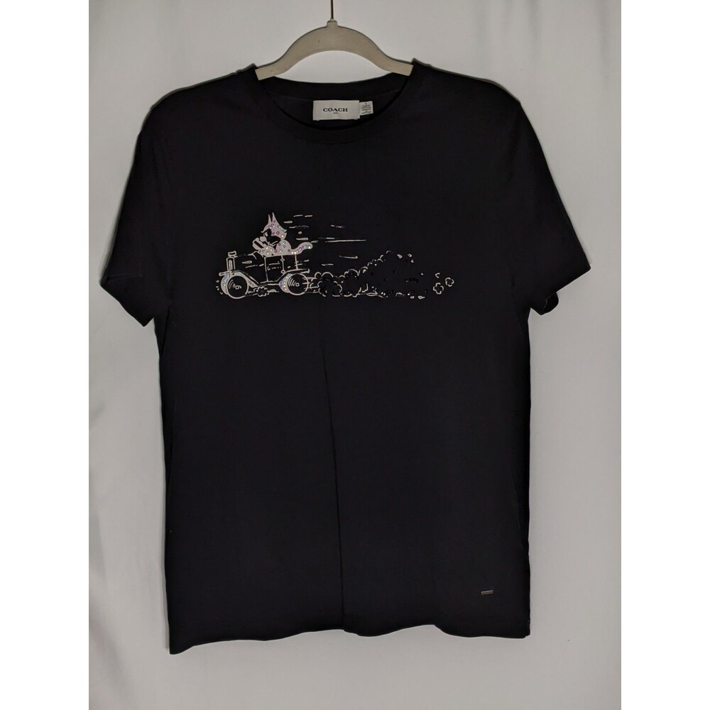 Rare COACH x Felix The Cat Driving Tee Shirt Women's Sz M Black Novelty Sequins